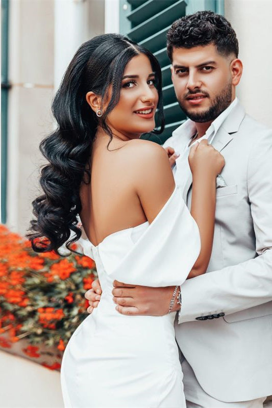 Charmeuse Off-The-Shoulder Wedding Dress with Split