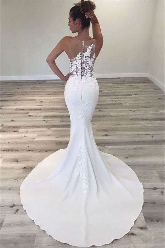 Charming Sleeveless Long Mermaid Wedding Dress With Appliques