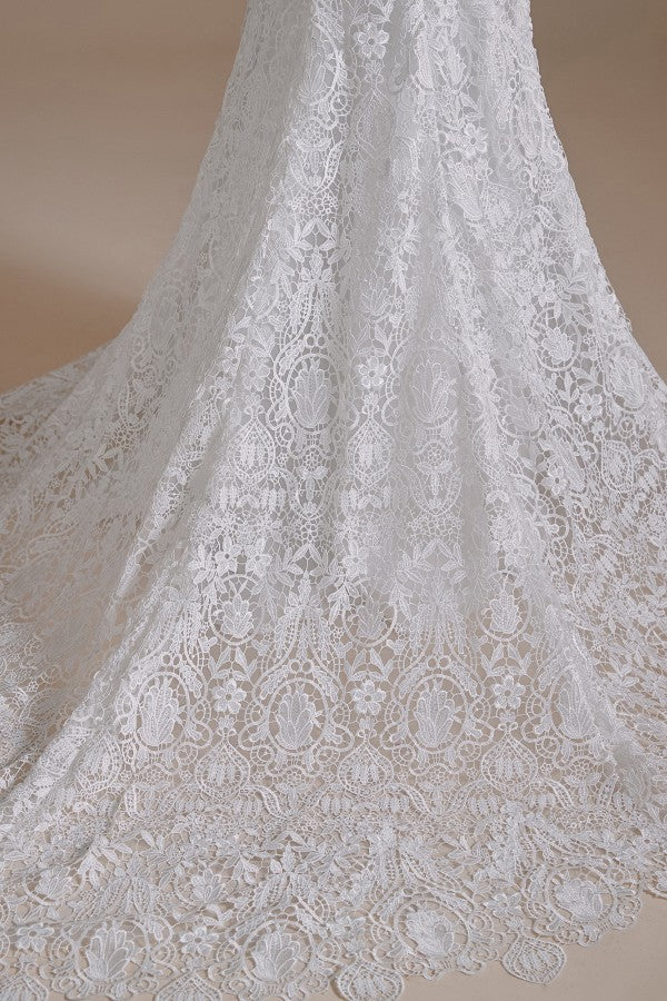 Charming Sweetheart Lace Long Mermaid Wedding Dress With Detachable Sleeves