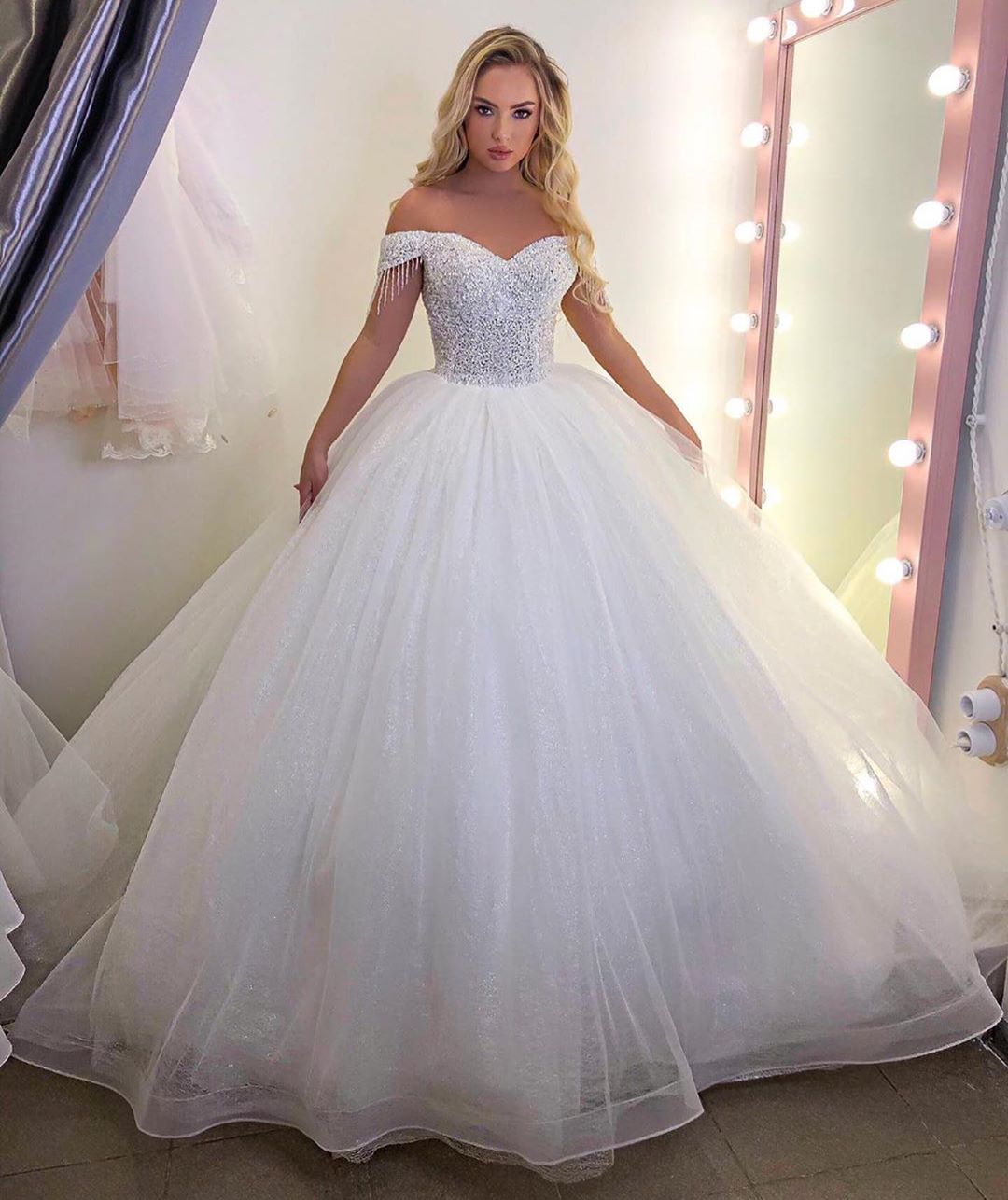 Chic Long Off-the-Shoulder Wedding Dress On Sale
