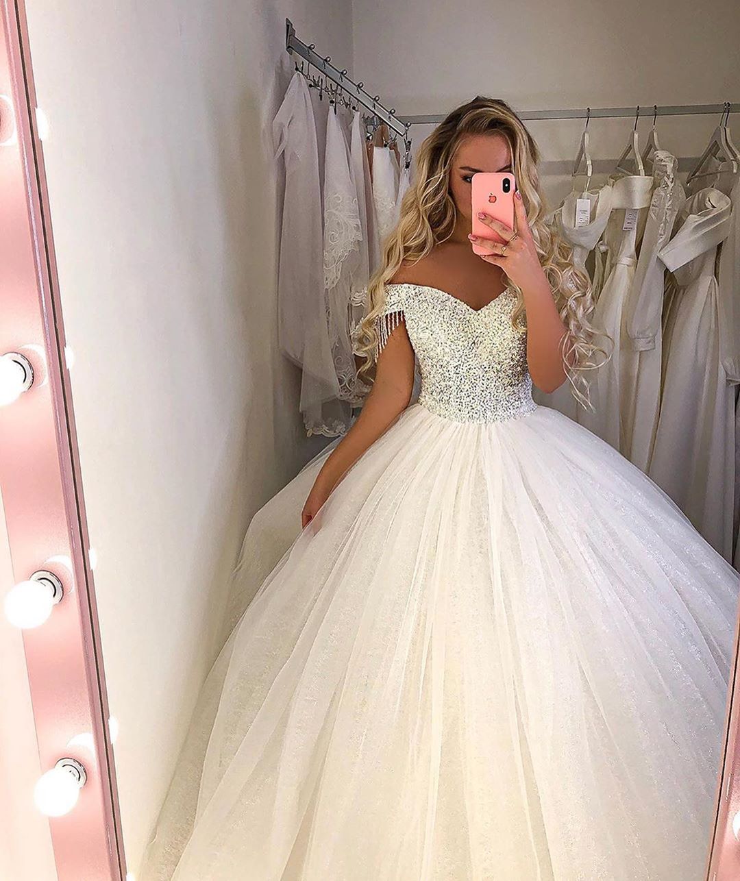 Chic Long Off-the-Shoulder Wedding Dress On Sale