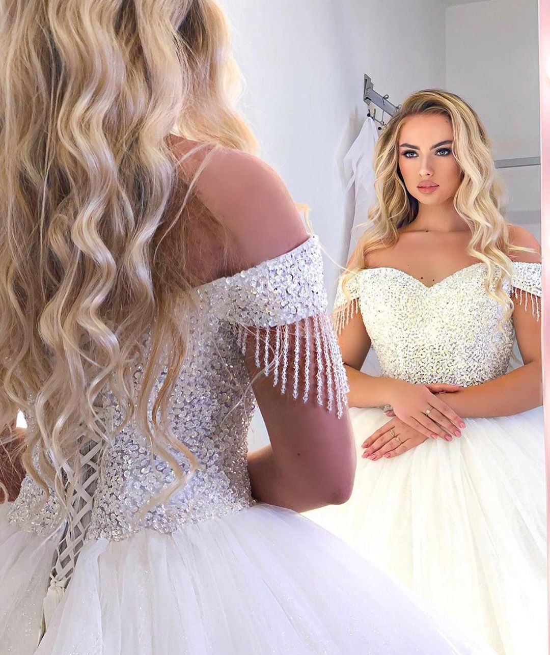 Chic Long Off-the-Shoulder Wedding Dress On Sale
