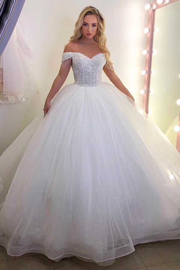 Chic Long Off-the-Shoulder Wedding Dress On Sale