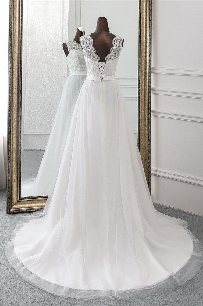 Chic Long Wedding Dress with Lace Appliques