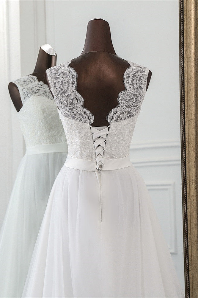 Chic Long Wedding Dress with Lace Appliques