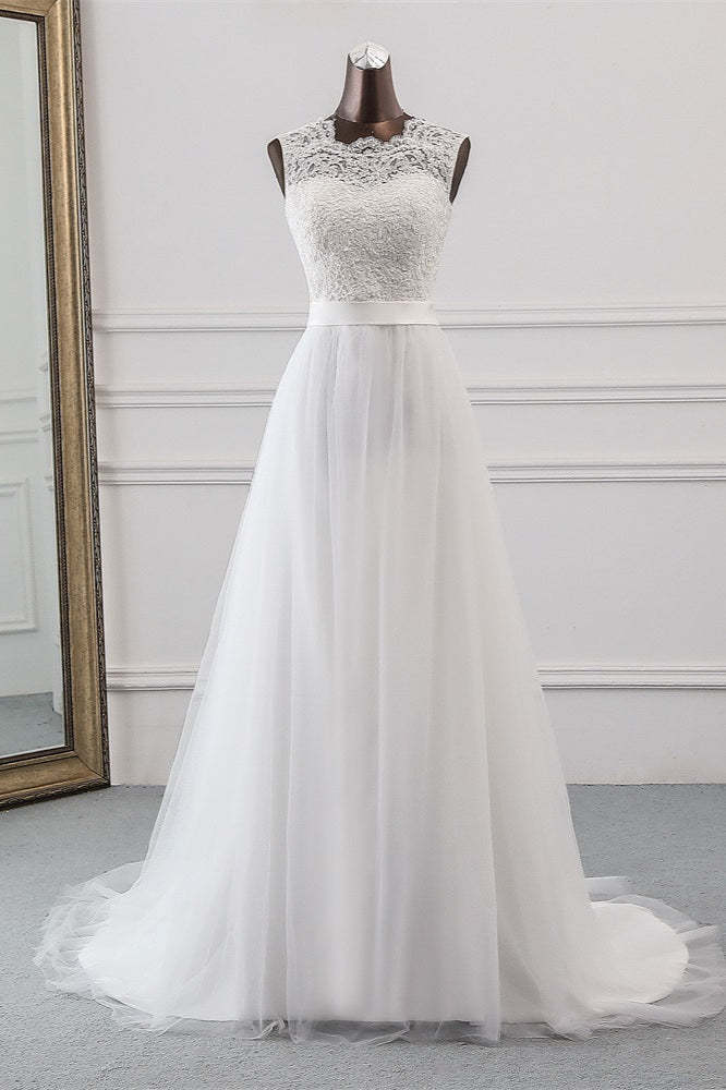 Chic Long Wedding Dress with Lace Appliques