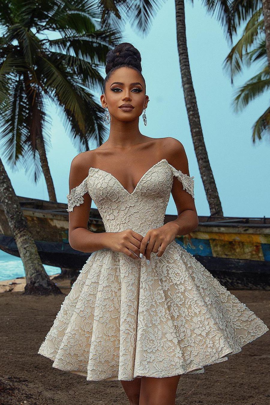 Chic Short A-line Off the shoulder Lace Wedding Dress