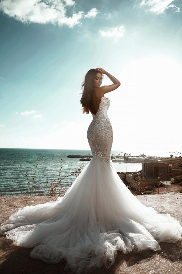 Chic Sweetheart Backless Long Meramid Wedding Dress with Lace Appliques