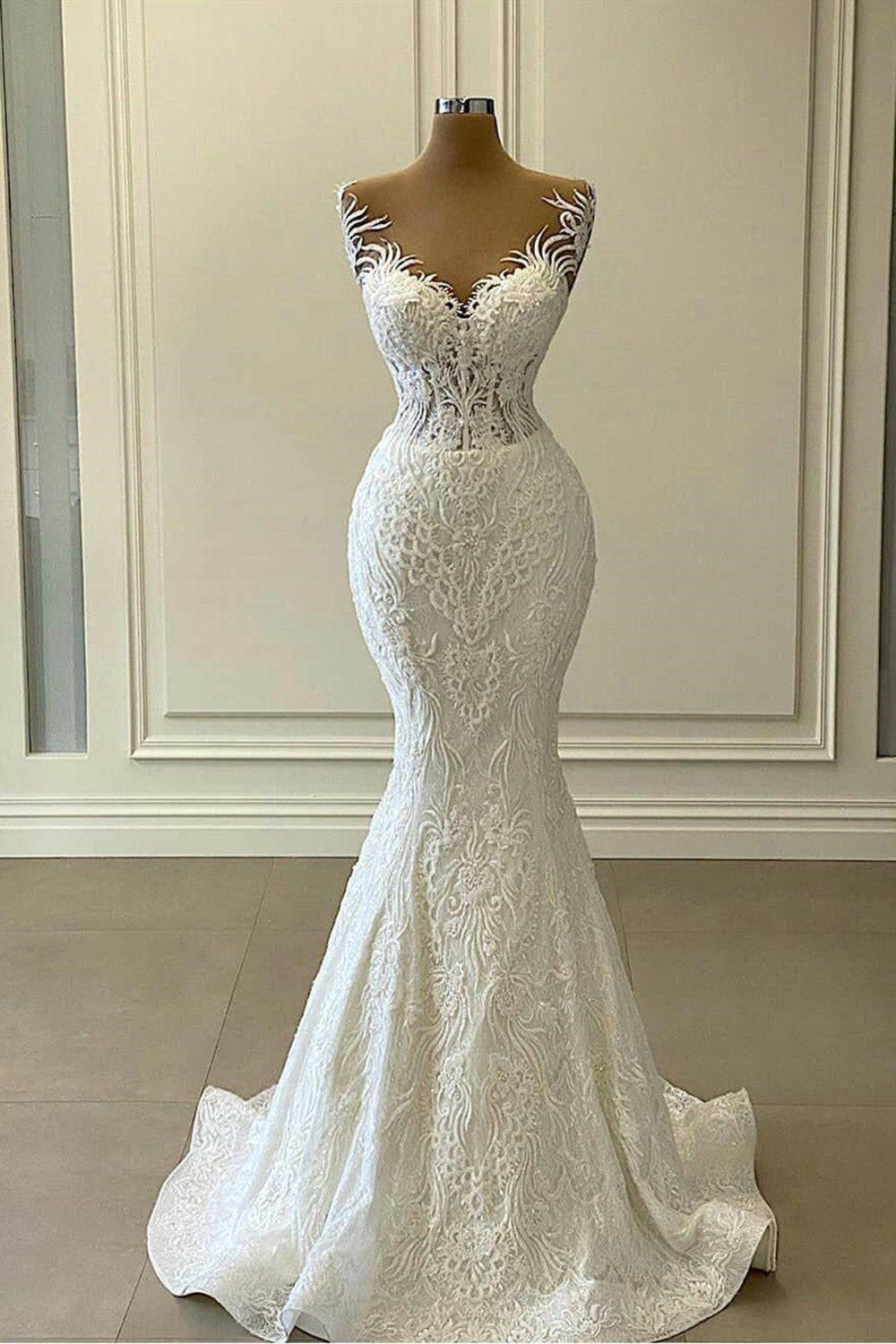 Chic Sweetheart Lace Appliques Mermaid Wedding Dress With Detachable Skirt