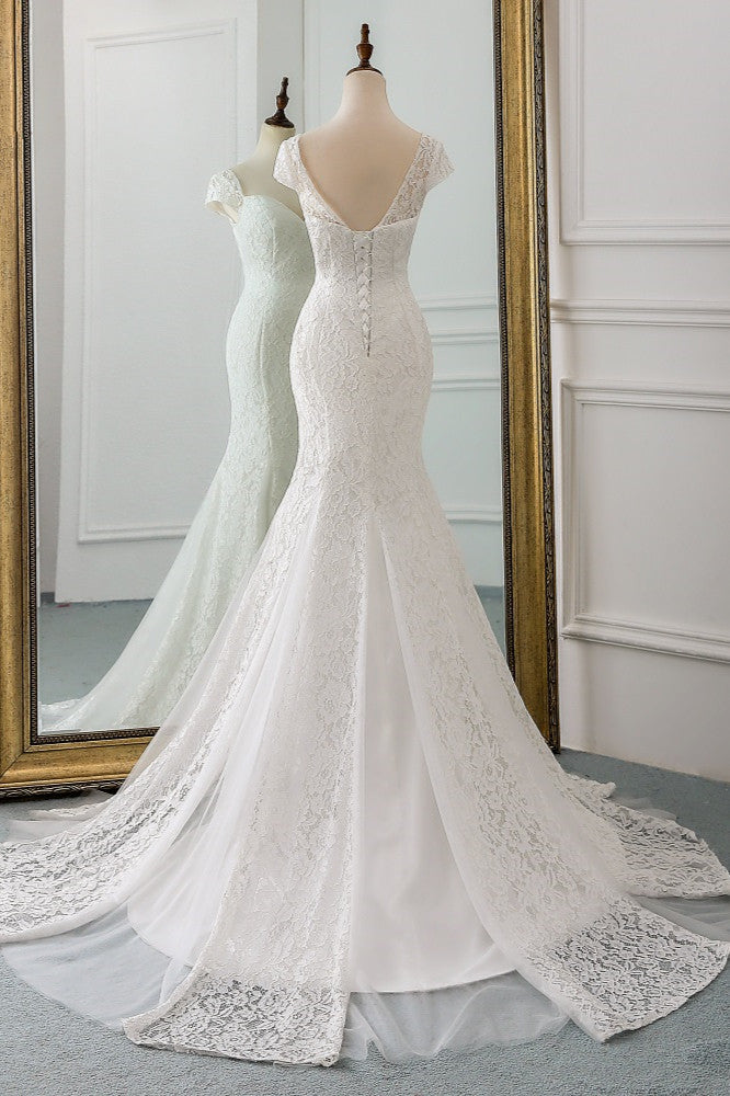Chic Sweetheart Lace Mermaid Wedding Dress with Cap Sleeves
