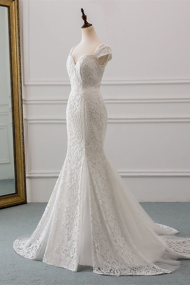 Chic Sweetheart Lace Mermaid Wedding Dress with Cap Sleeves