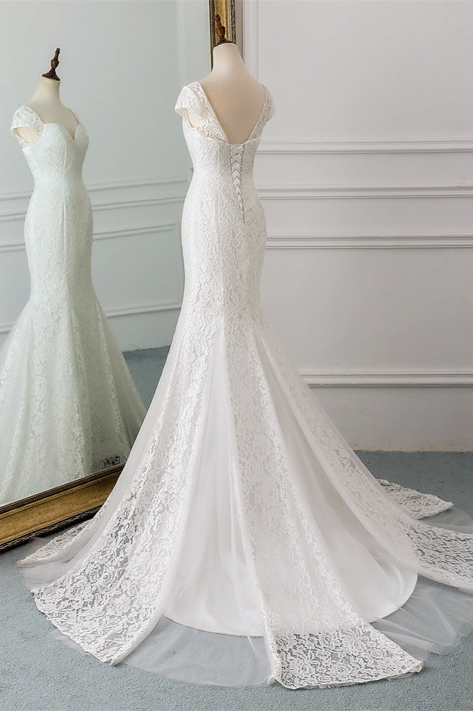 Chic Sweetheart Lace Mermaid Wedding Dress with Cap Sleeves