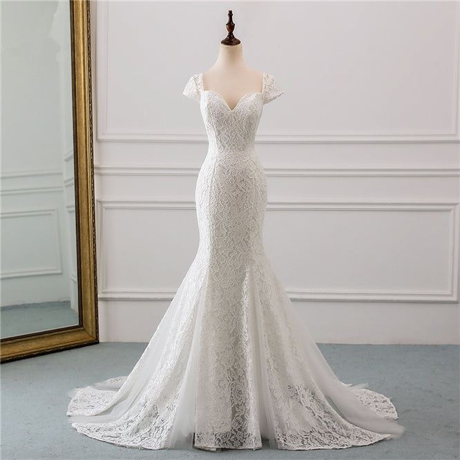 Chic Sweetheart Lace Mermaid Wedding Dress with Cap Sleeves
