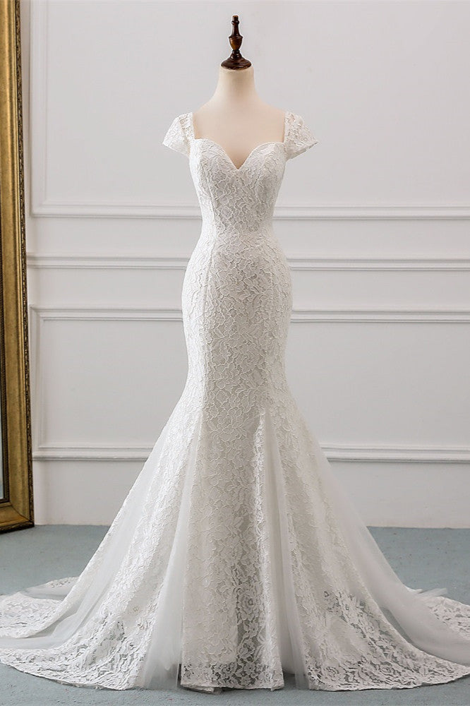 Chic Sweetheart Lace Mermaid Wedding Dress with Cap Sleeves