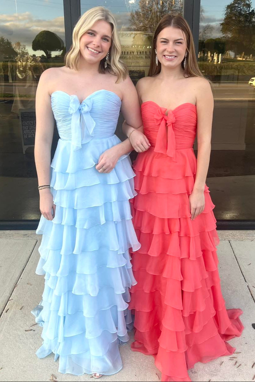 Chiffon Fuchsia Sweetheart Tiered Ruffles Prom Dress with Slit