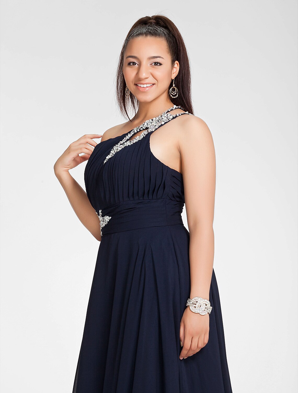 A-Line Cut Out Dress Wedding Guest Prom Sweep / Brush Train Sleeveless One Shoulder Chiffon with Ruched Beading