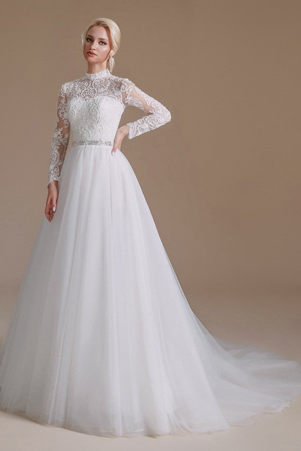 Classy and Elegant Long Sleeves Wedding Dress with Tulle Lace