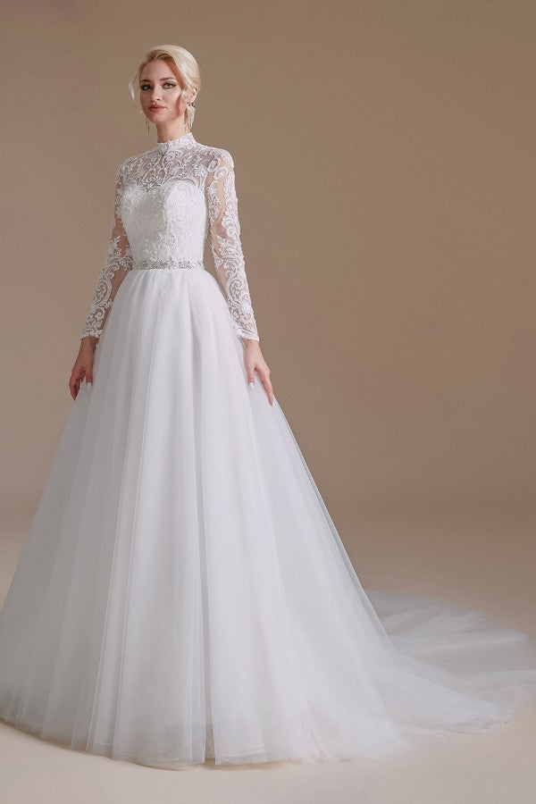 Classy and Elegant Long Sleeves Wedding Dress with Tulle Lace