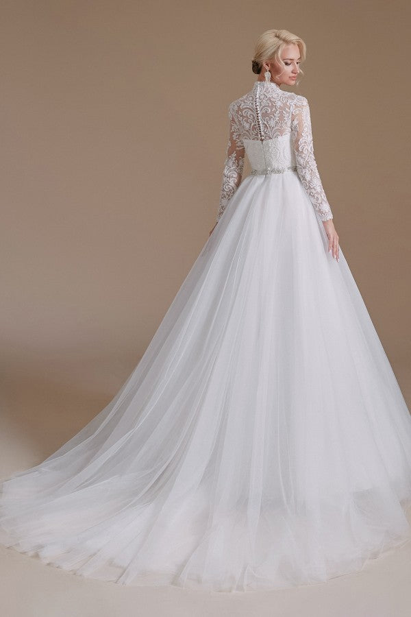 Classy and Elegant Long Sleeves Wedding Dress with Tulle Lace
