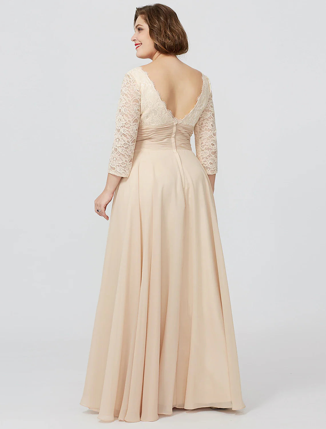 Aimishang  Sheath / Column Mother of the Bride Dress Formal Classic & Timeless Elegant & Luxurious Plus Size Square Neck Floor Length Chiffon Metallic Lace 3/4 Length Sleeve No with Sash / Ribbon Flower