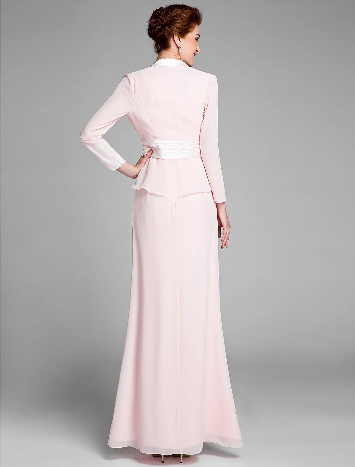 Aimishang  Mermaid / Trumpet Mother of the Bride Dress Convertible Dress Scoop Neck Floor Length Chiffon Long Sleeve Wrap Included with Sash / Ribbon