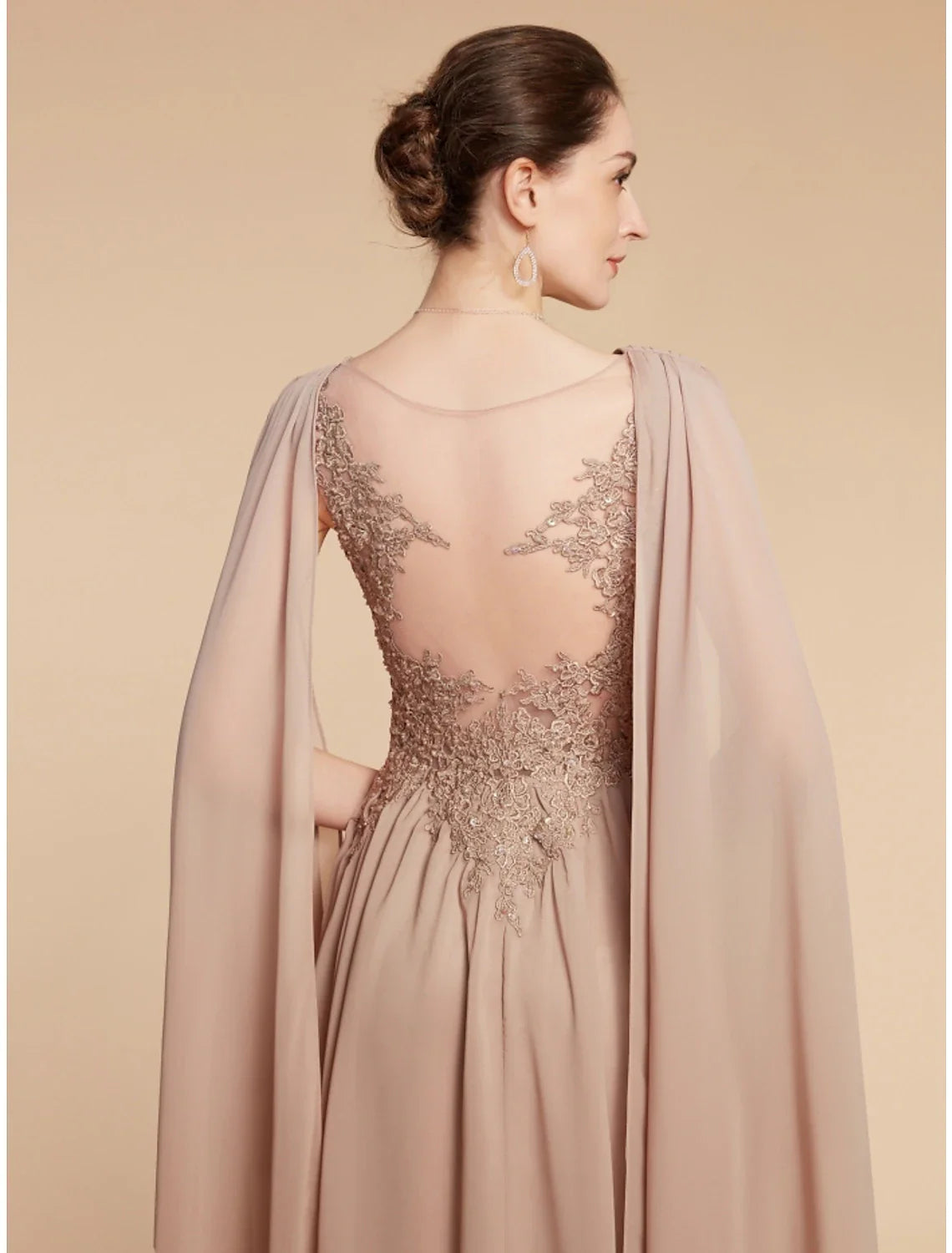 Aimishang  A-Line Mother of the Bride Dress Wedding Guest Elegant V Neck Ankle Length Chiffon Lace Sleeveless with Ruching Solid Color
