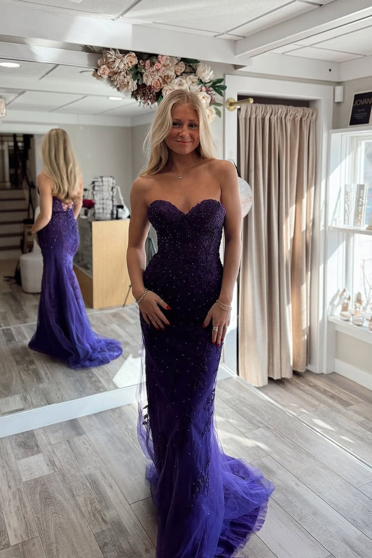 Mermaid Sweetheart Purple Lace Long Prom Dresses