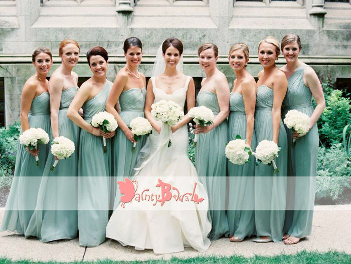 Mismatched Fashion Tiffany Blue Chiffon Elegant Sleeveless A-line Cheap Bridesmaid Dresses,DB098