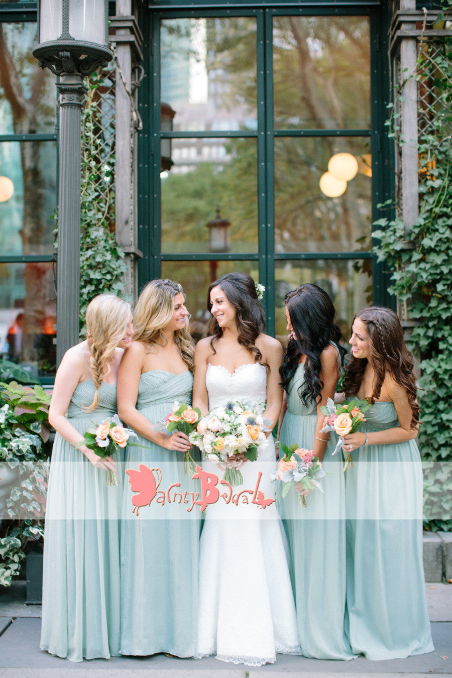 Mismatched Fashion Tiffany Blue Chiffon Elegant Sleeveless A-line Cheap Bridesmaid Dresses,DB098
