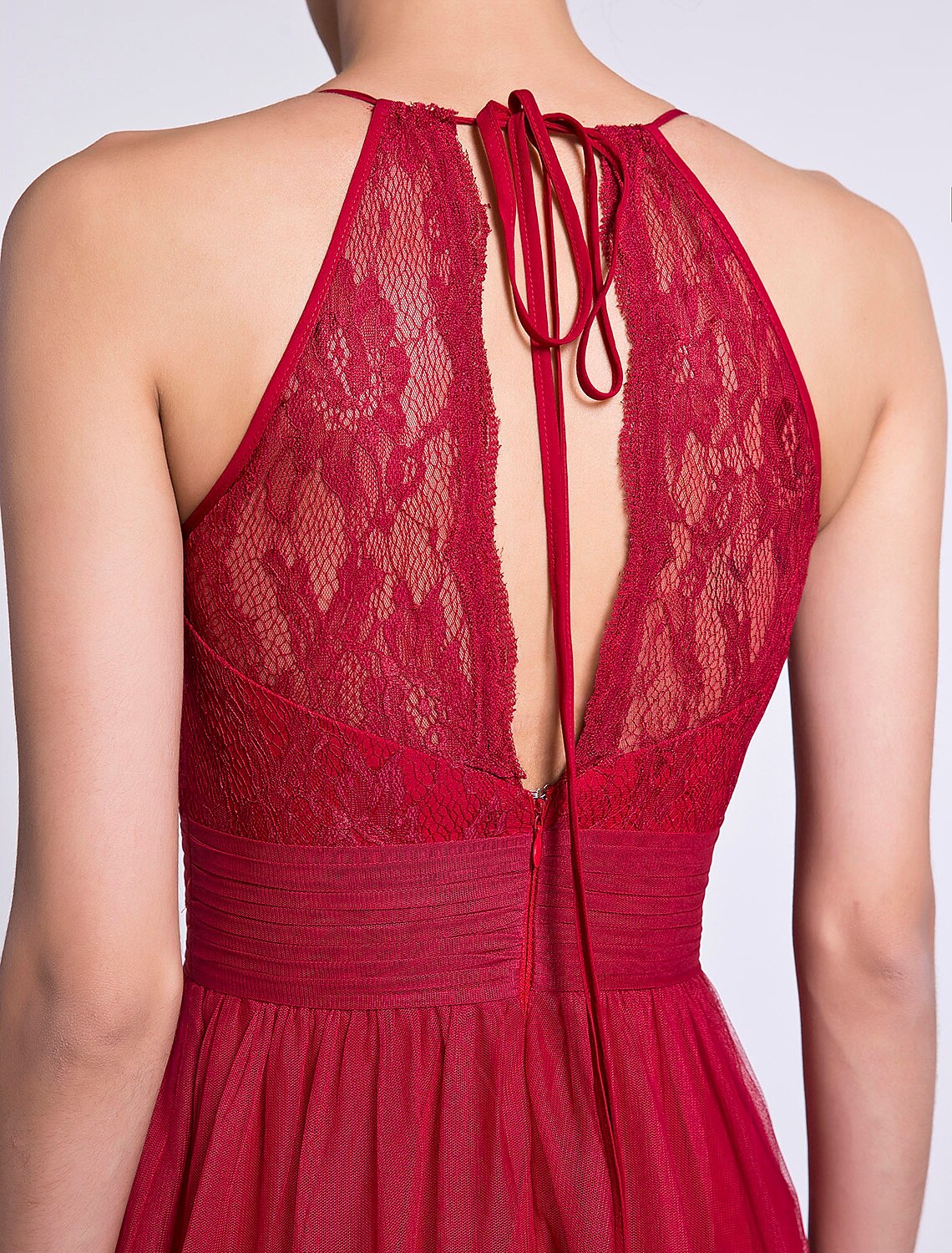 Sheath / Column Bridesmaid Dress Halter Neck Sleeveless See Through Ankle Length Lace / Tulle with Lace