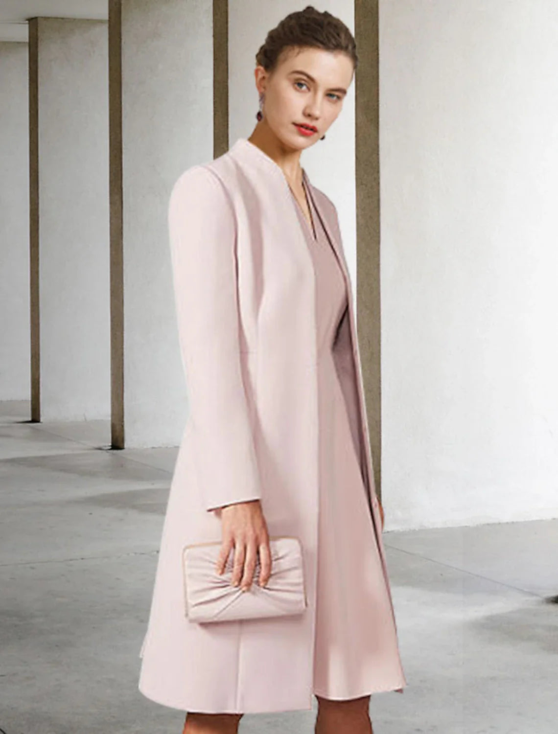 Aimishang Two Piece A-Line Mother of the Bride Dress Wedding Guest Church Elegant V Neck Knee Length Chiffon Short Sleeve Jacket Dresses with Solid Color Fall