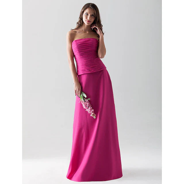 Sheath / Column Bridesmaid Dress Strapless / Straight Neckline Sleeveless Open Back Floor Length Chiffon with Ruched