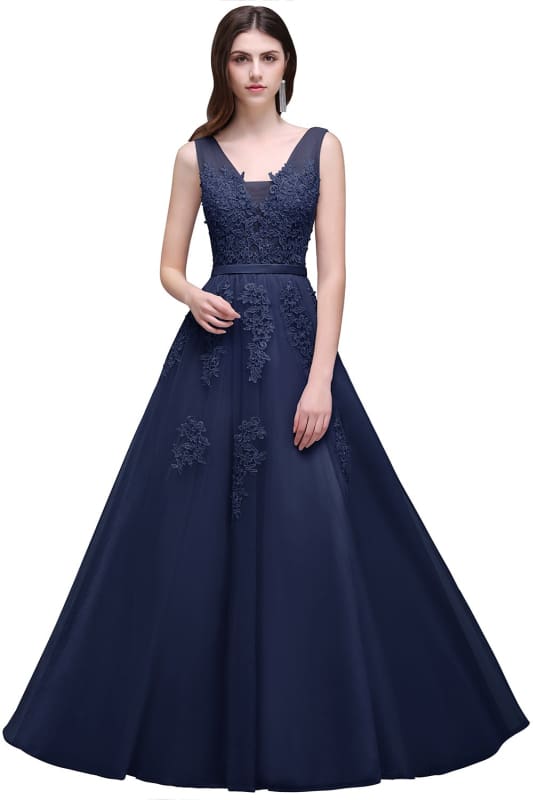 Double V Neck Long Evening Dress Chiffon Bridesmaid Dresses