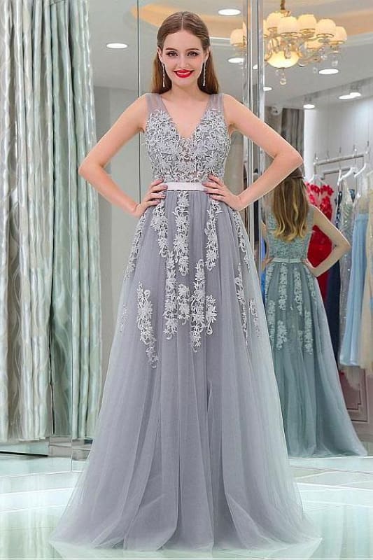 Double V Neck Long Evening Dress Chiffon Bridesmaid Dresses