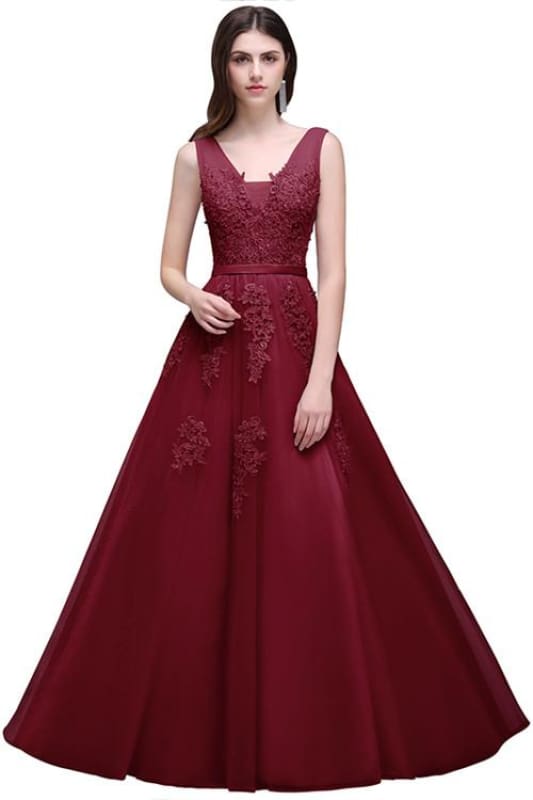 Double V Neck Long Evening Dress Chiffon Bridesmaid Dresses