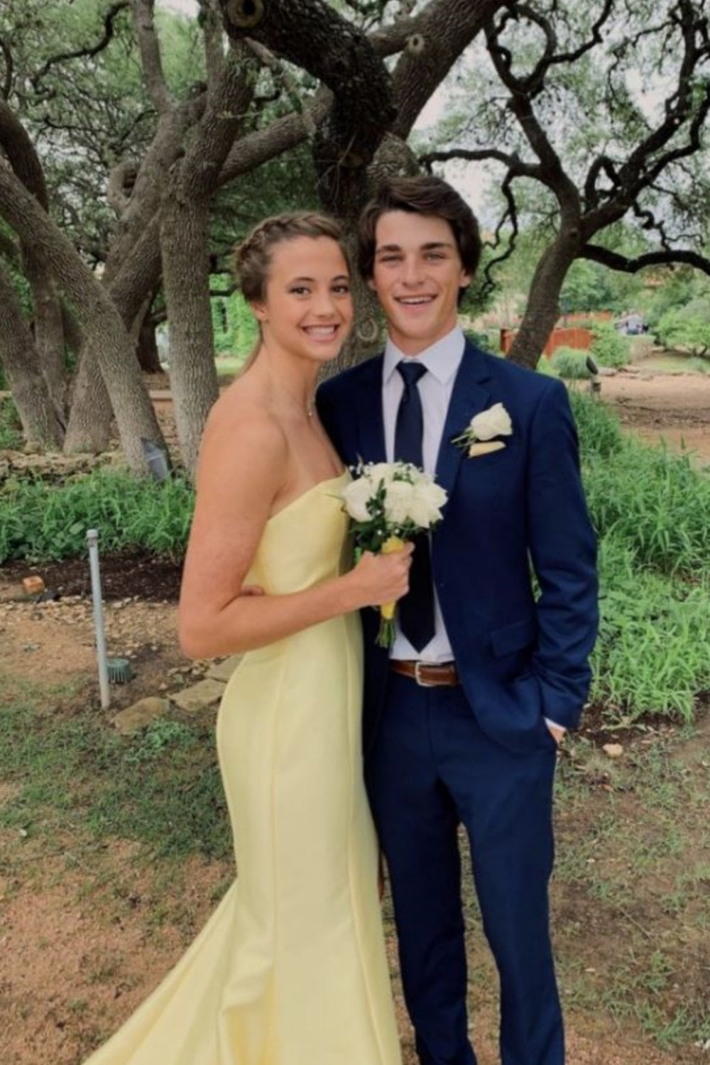 Strapless Pink Fitted Long Prom Dresses with Slit Open Backs