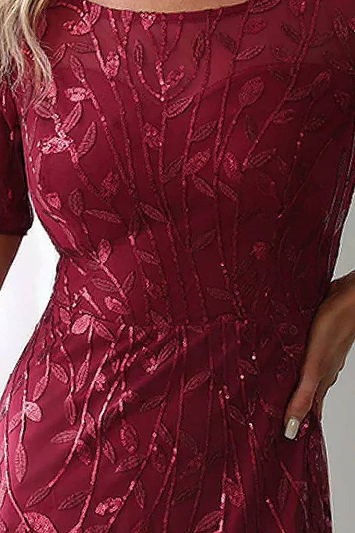 Aimishang Elegant Formal Dresses Applique Fitted Short Sleeve Dresses Gowns Evening Dresses