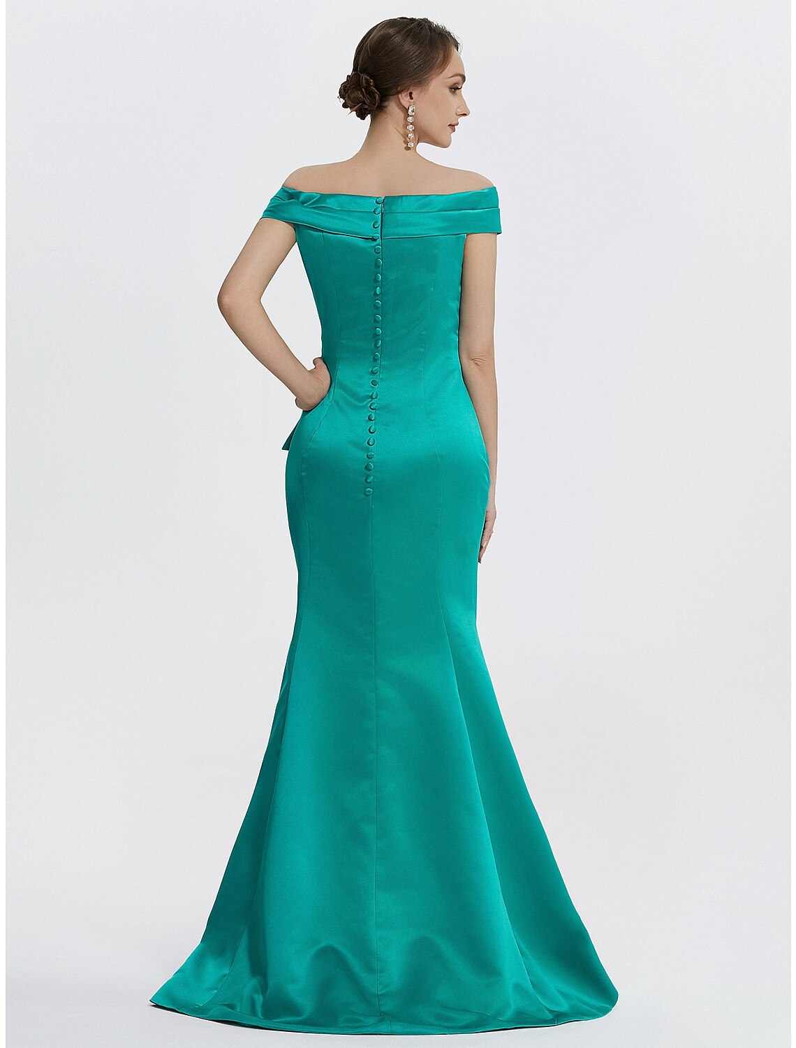 Aimishang Sheath / Column Evening Gown Elegant Dress Formal Floor Length Sleeveless Off Shoulder Satin with Ruffles