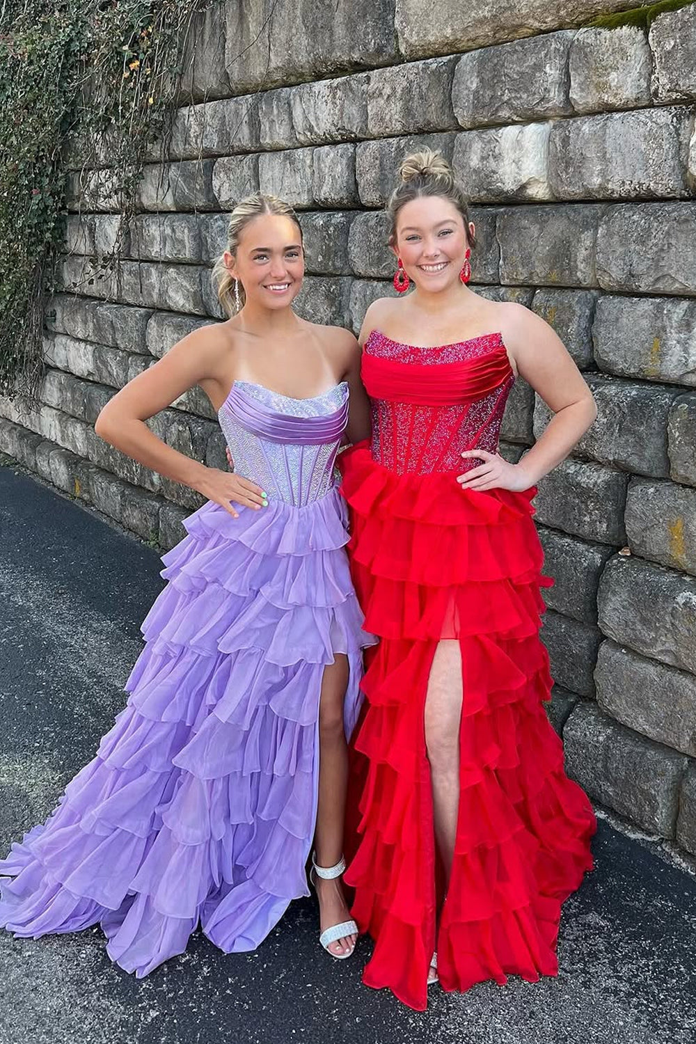 Ball Gown Strapless Royal Blue Ruffle Tiered Chiffon Long Prom Dresses