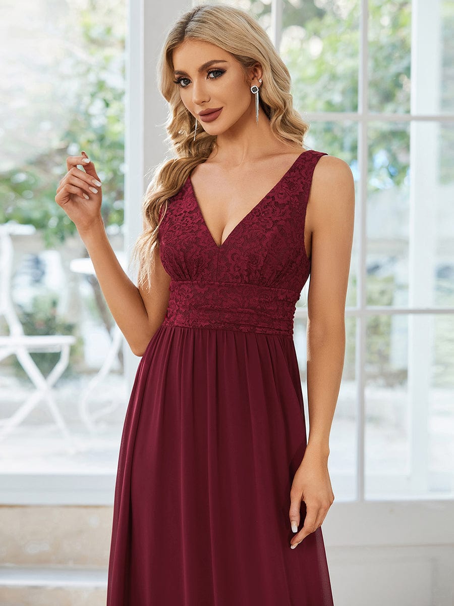 Weitese Lace Empire Waist V-Back Sleeveless Chiffon Evening Dress