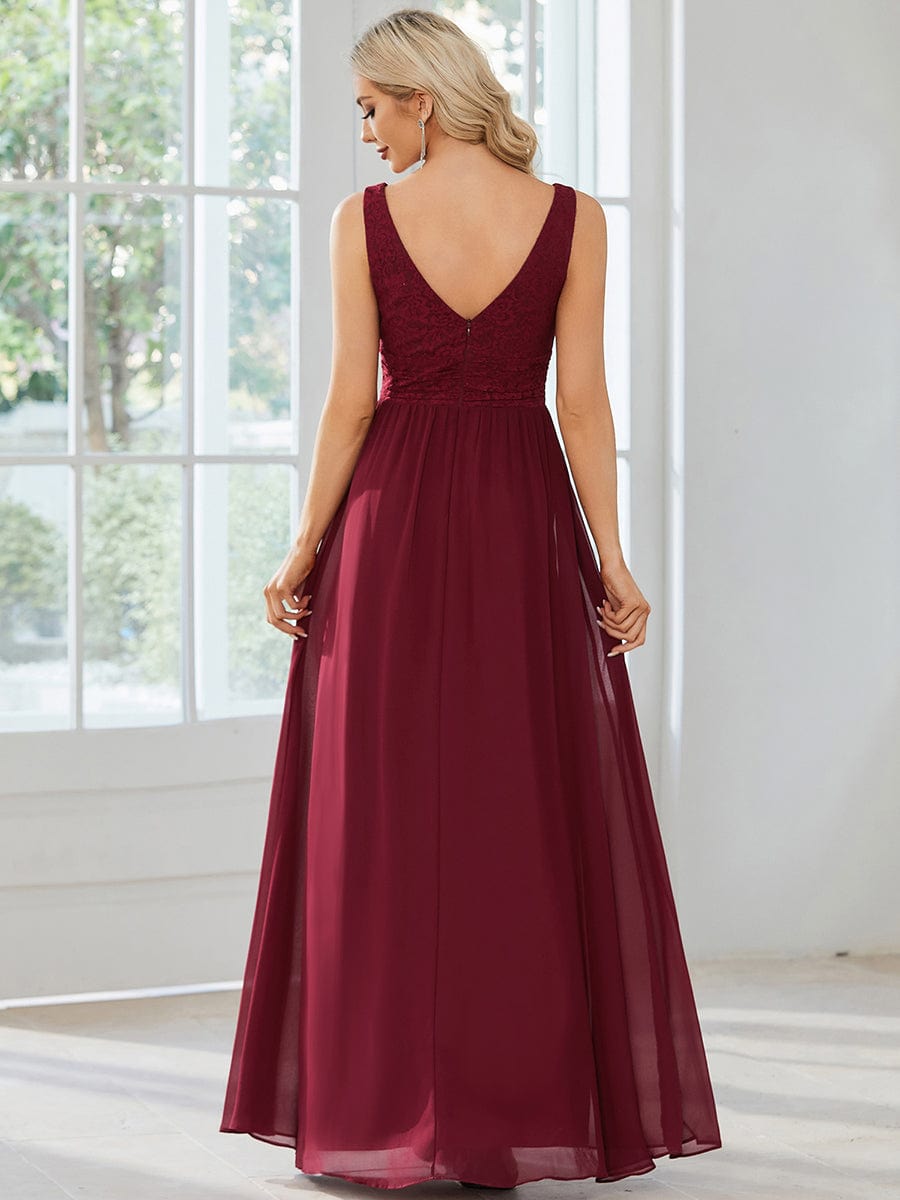Weitese Lace Empire Waist V-Back Sleeveless Chiffon Evening Dress