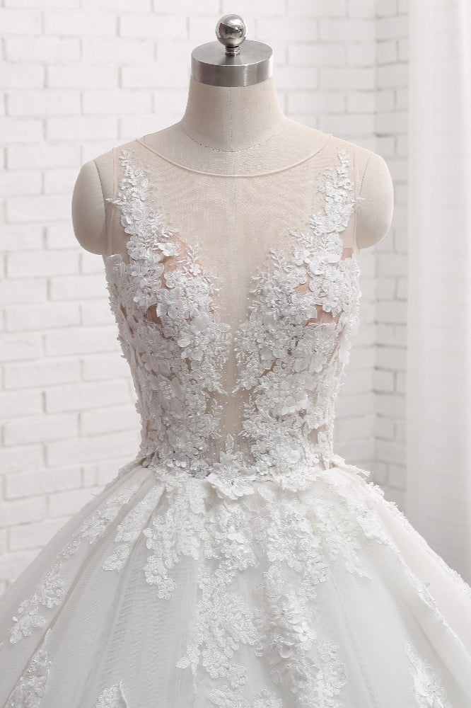 Elegant Lace Applique Sleeveless Long Wedding Dress