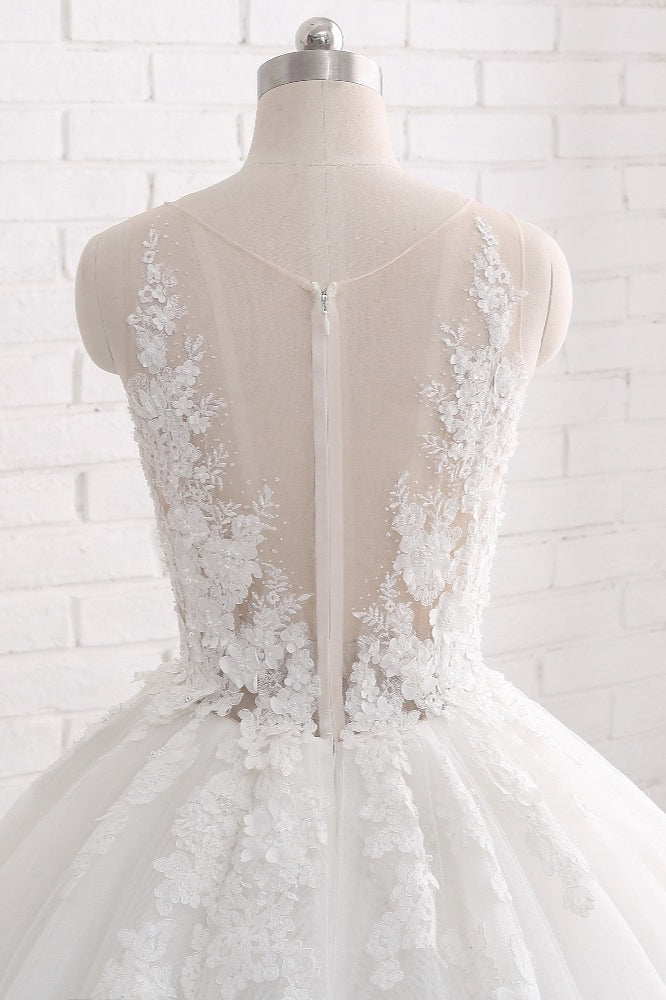 Elegant Lace Applique Sleeveless Long Wedding Dress