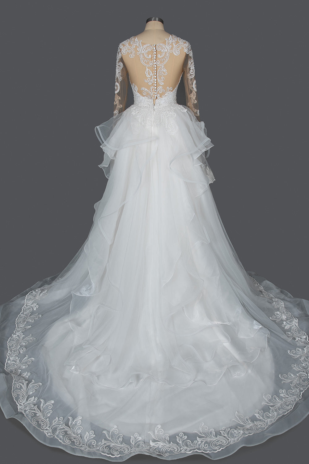 Elegant Long Sleeve Ball Gown Wedding Dress with Lace Appliques