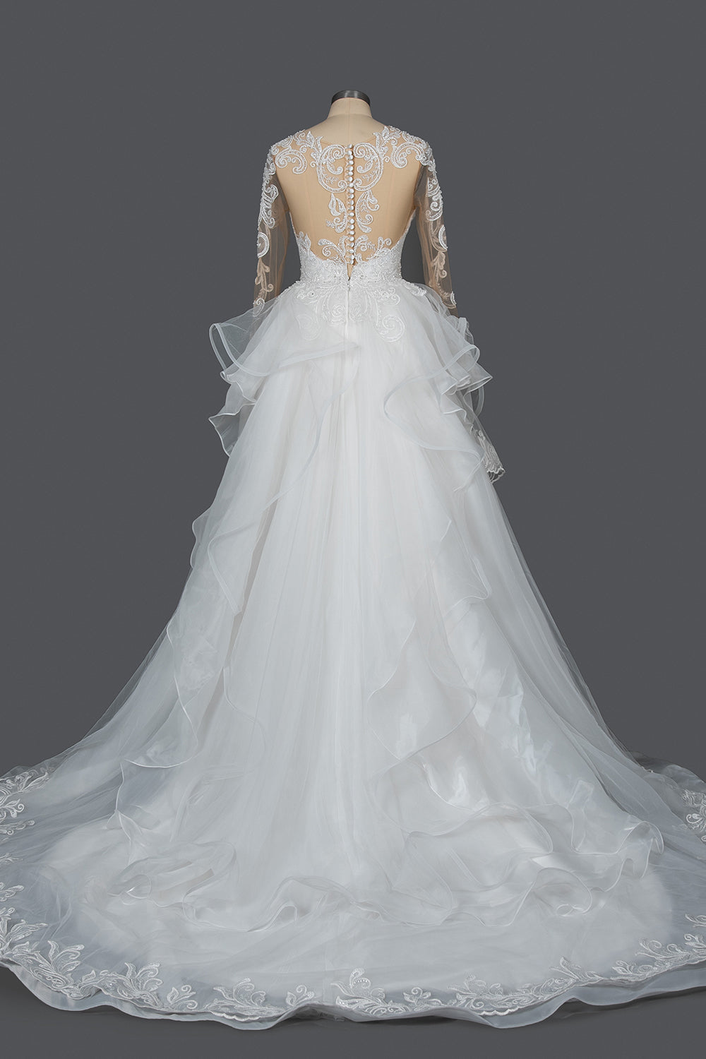 Elegant Long Sleeve Ball Gown Wedding Dress with Lace Appliques