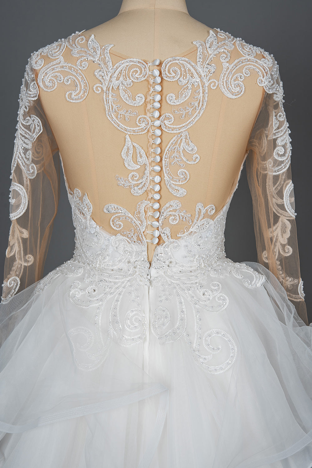 Elegant Long Sleeve Ball Gown Wedding Dress with Lace Appliques