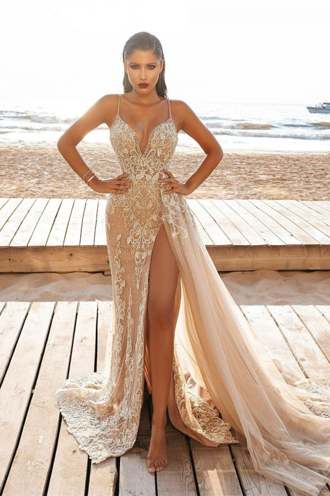 Elegant Mermaid Beadings Wedding Dress with Split - New Arrival