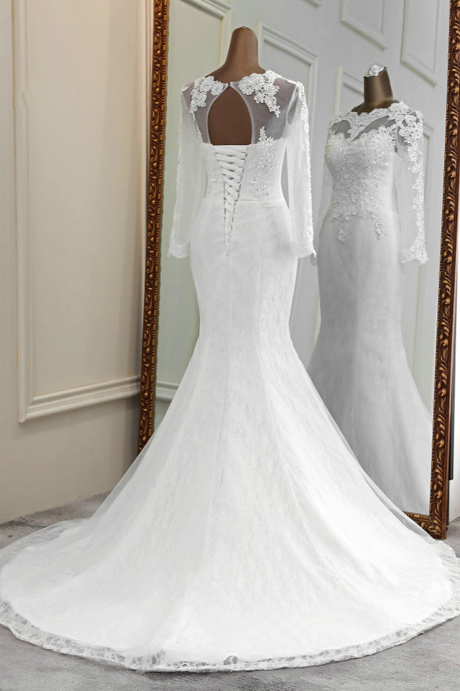 Elegant Mermaid Wedding Dress With Chic Jewel Long Sleeves