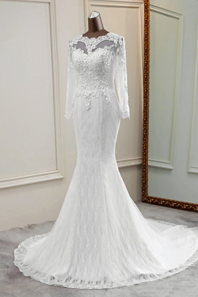 Elegant Mermaid Wedding Dress With Chic Jewel Long Sleeves