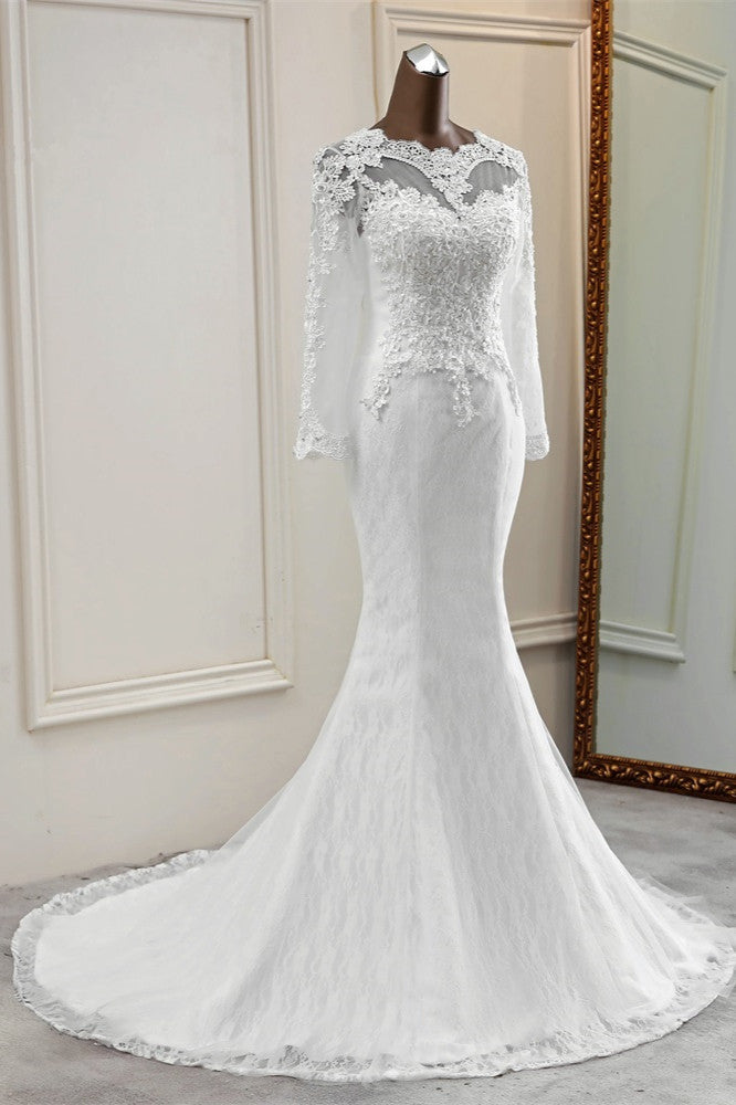 Elegant Mermaid Wedding Dress With Chic Jewel Long Sleeves